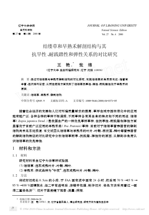 结缕草和早熟禾解剖结构与其抗旱性_耐践踏性和弹性关系的对比研究