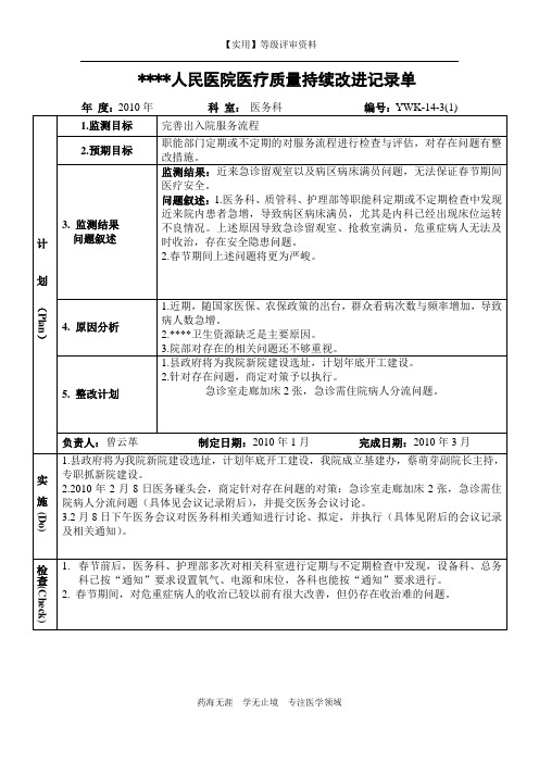 【实用】等级评审资料-医疗质量持续改进-完善出入院服务流程PDCA(2)