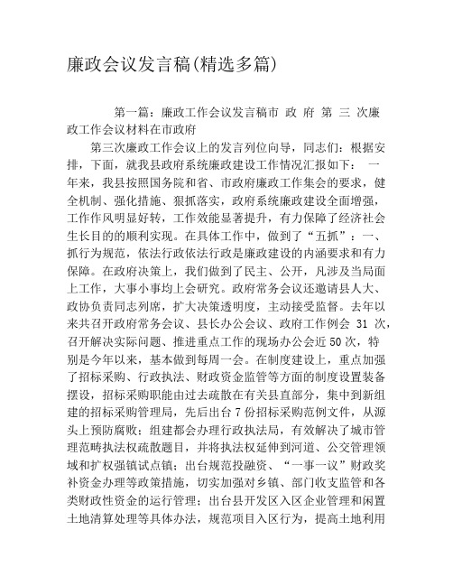 廉政会议发言稿(精选多篇)