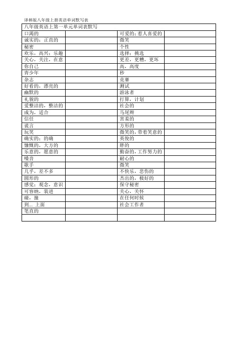 译林版八年级上册英语单词默写表