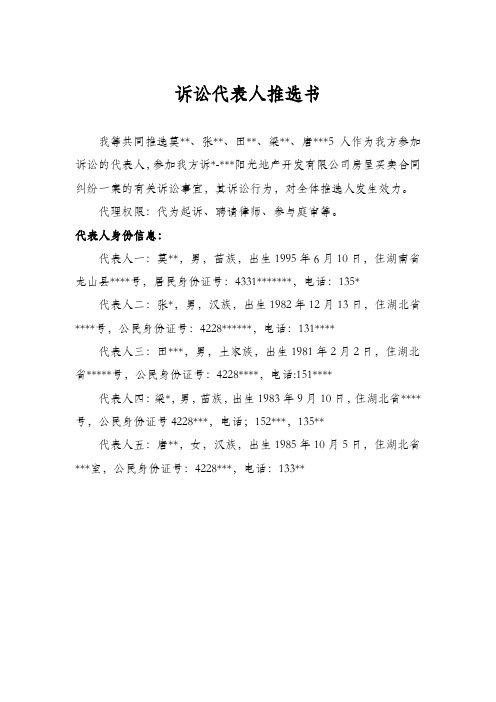 诉讼代表人推选书