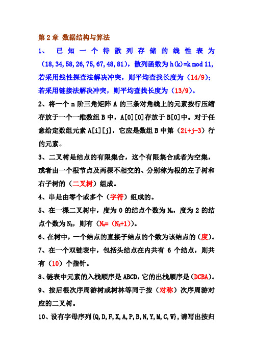 计算机三级数据库第2章数据结构与算法填空题