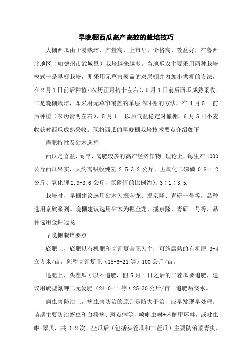 早晚棚西瓜高产高效的栽培技巧