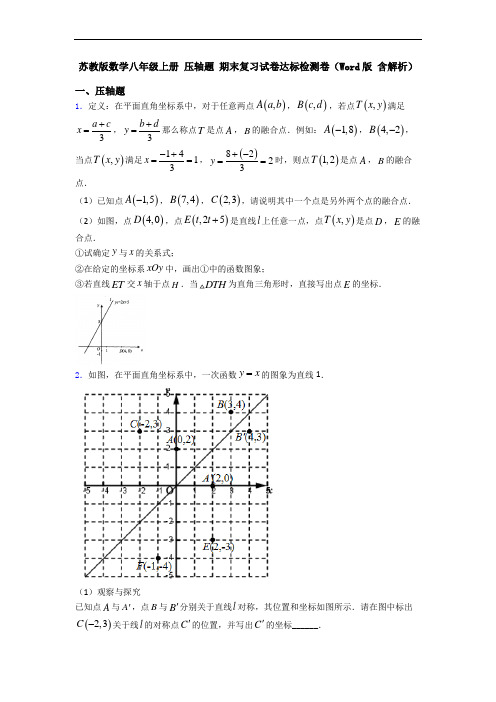 苏教版数学八年级上册 压轴题 期末复习试卷达标检测卷(Word版 含解析)
