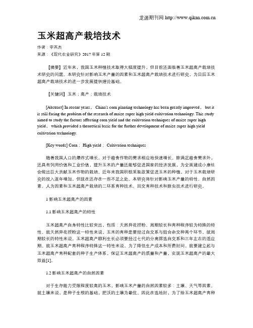 玉米超高产栽培技术