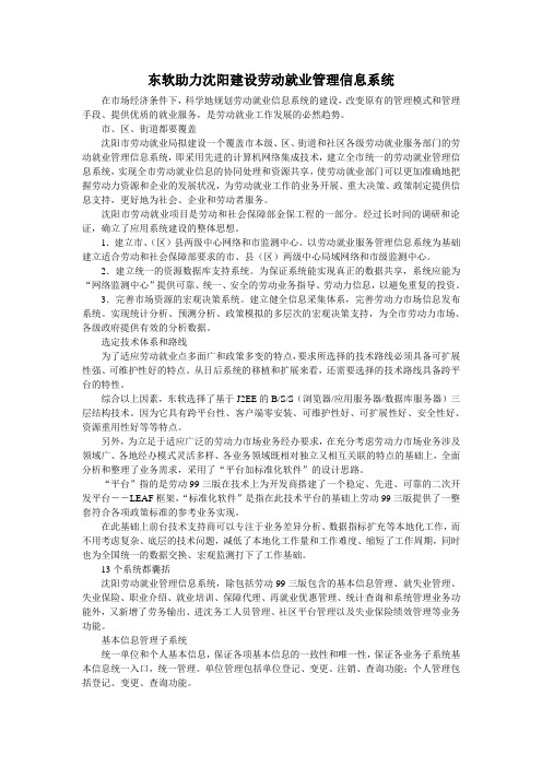 东软助力沈阳建设劳动就业管理信息系统