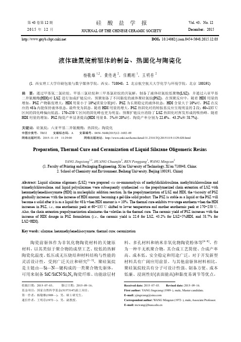 液体硅氮烷前驱体的制备、热固化与陶瓷化