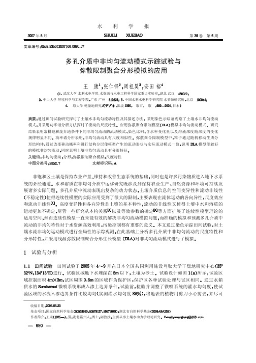 多孔介质中非均匀流动模式示踪试验与弥散限制聚合分形模拟的应用