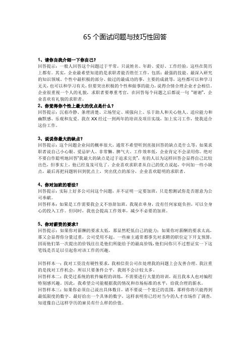 65个面试问题与技巧性回答