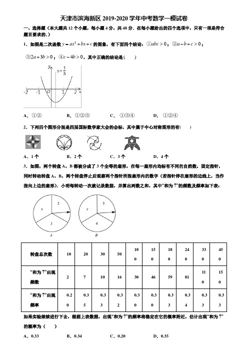 天津市滨海新区2019-2020学年中考数学一模试卷含解析
