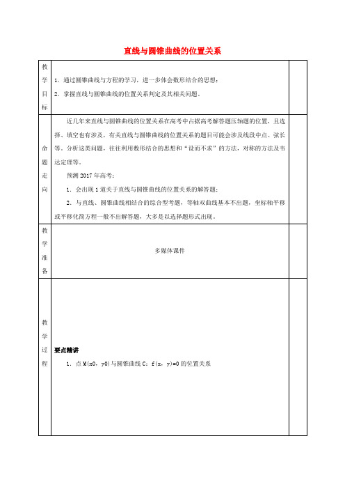 高三数学一轮复习第30讲直线与圆锥曲线的位置关系教案