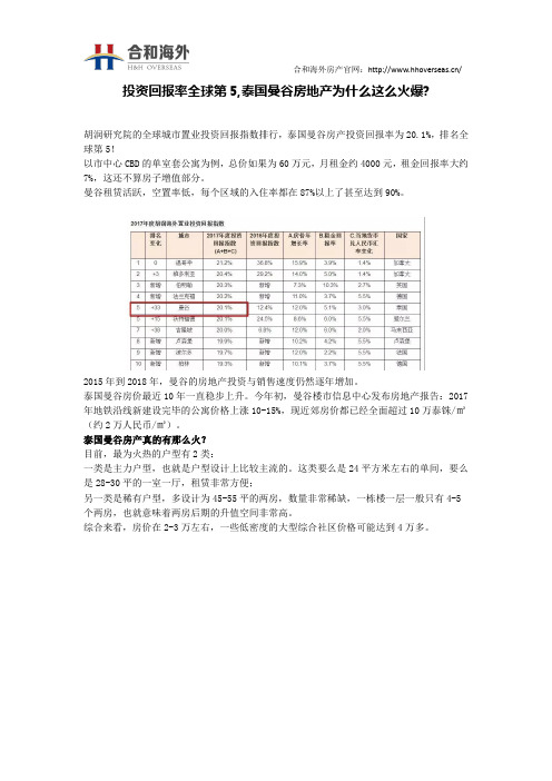投资回报率全球第5,泰国曼谷房地产为什么这么火爆