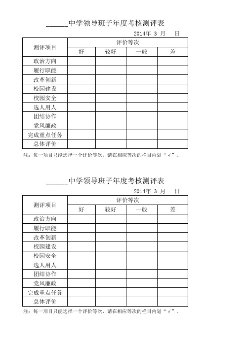 领导班子年度考核测评表