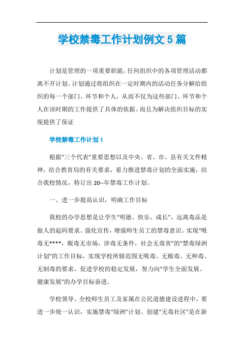 学校禁毒工作计划例文5篇