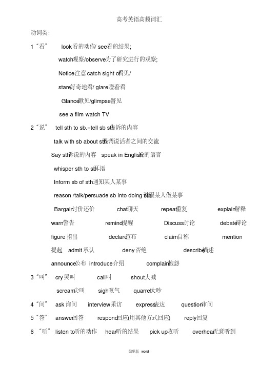 历年高考英语完形填空高频词汇总结最新版本.pdf