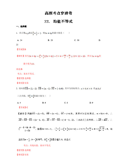 专题22 均值不等式(小题)-2017年高考数学(文)高频考点穿透卷