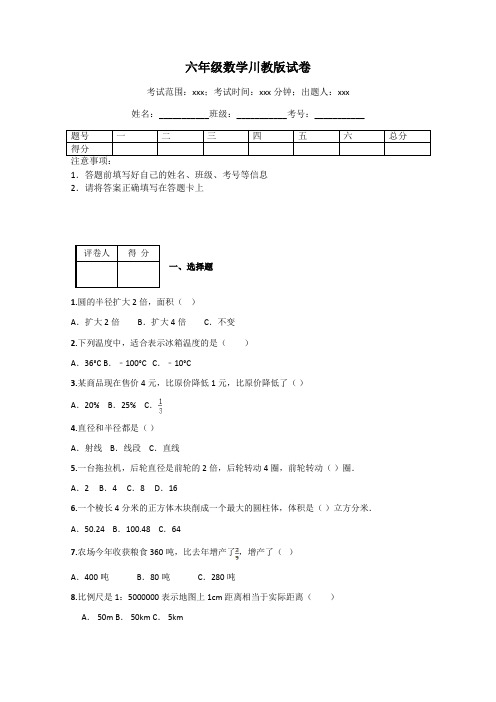 六年级数学川教版试卷