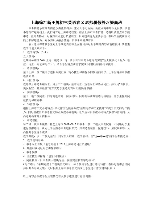 上海徐汇新王牌初三英语袁Z老师暑假补习提高班