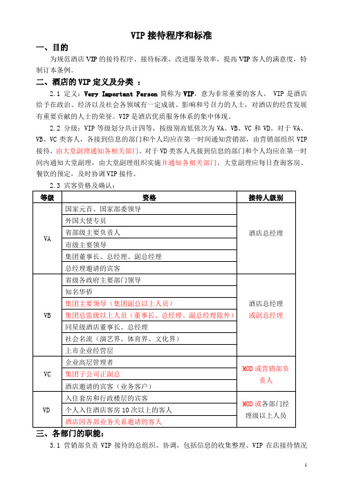 VIP接待程序和标准