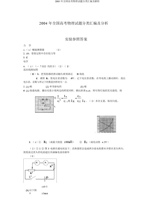 2004年全国高考物理试题分类汇编及解析