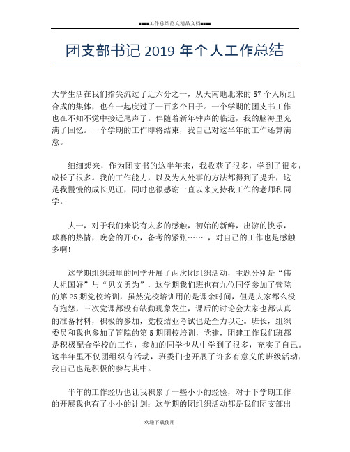 团支部书记2019年个人工作总结