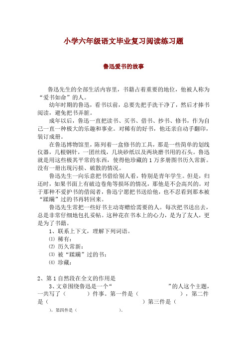 小学六年级语文毕业复习阅读练习题