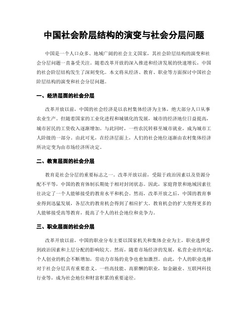 中国社会阶层结构的演变与社会分层问题