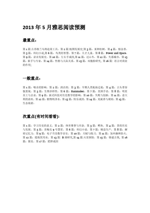13年5月雅思阅读预测机经韦晓亮