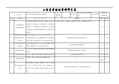 工程质量保证资料评分表