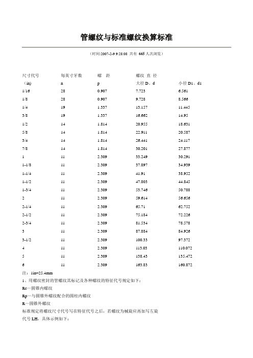 管螺纹与标准螺纹换算标准