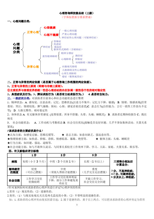 心理咨询师技能总结(三级)