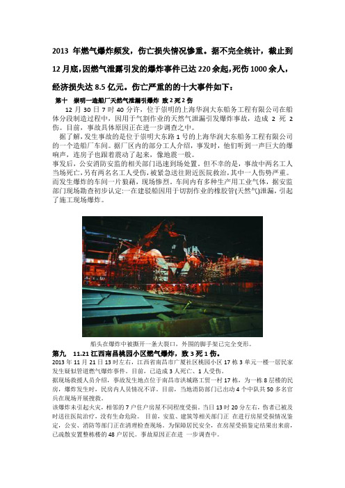 2013年中国十大燃气爆炸事件