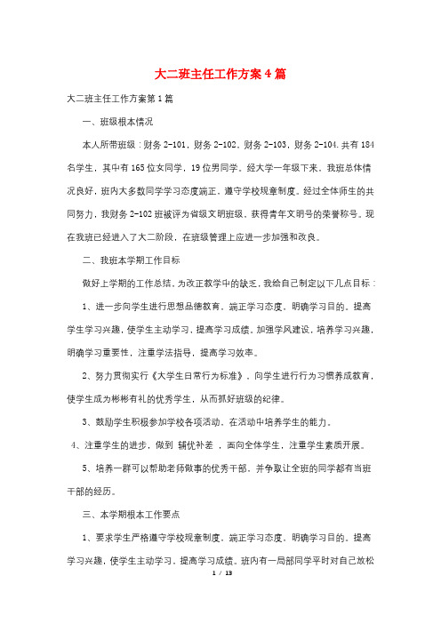大二班主任工作计划4篇