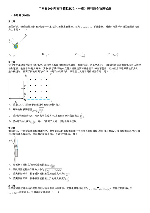 广东省2024年高考模拟试卷(一模)理科综合物理试题