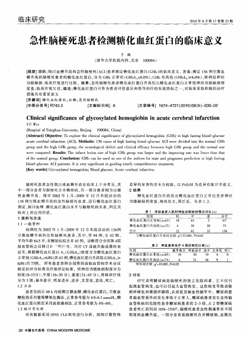 急性脑梗死患者检测糖化血红蛋白的临床意义