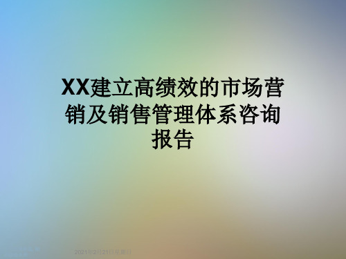 XX建立高绩效的市场营销及销售管理体系咨询报告