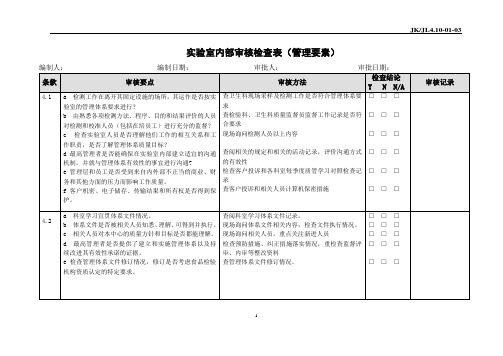 疾控中心内部审核检查表(管理要素、技术要素、食品要素)