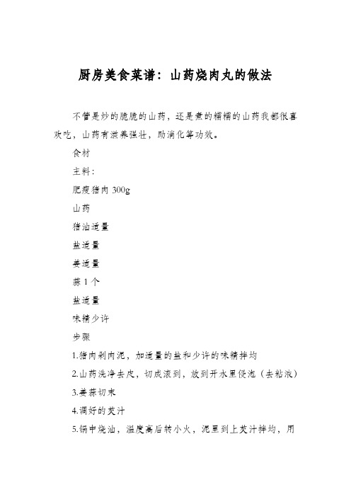 厨房美食菜谱：山药烧肉丸的做法