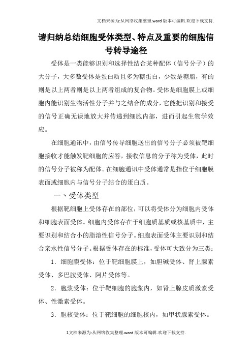 细胞受体类型、特点及重要的细胞信号转导途径