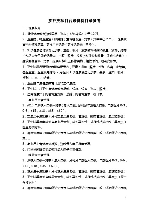 疾控类项目台账资料目录参考