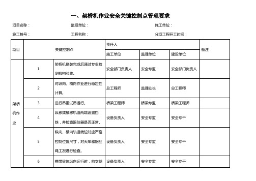 八项施工作业安全关键控制点管理要求