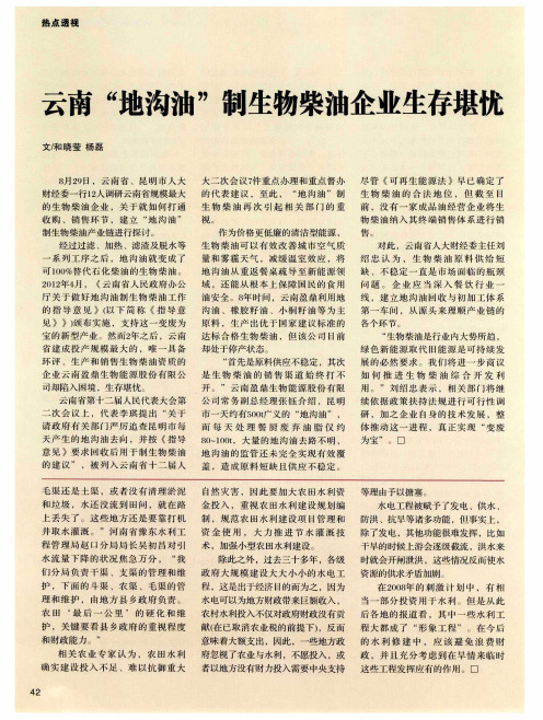 云南“地沟油”制生物柴油企业生存堪忧