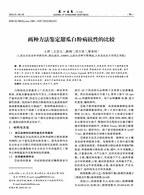 两种方法鉴定甜瓜白粉病抗性的比较