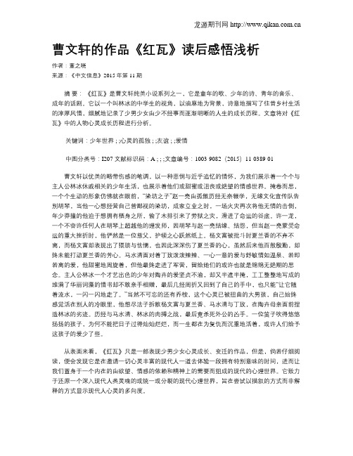 曹文轩的作品《红瓦》读后感悟浅析
