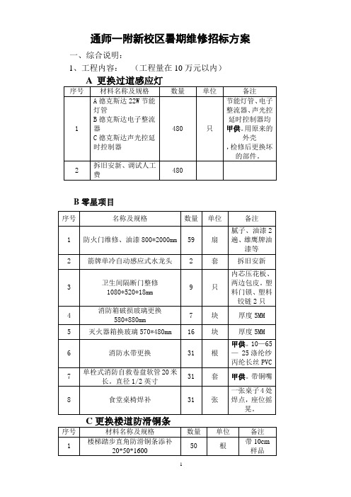 通师一附新校区暑期维修招标方案