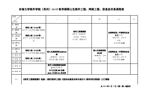 秋学期硕士生软件工程课程表