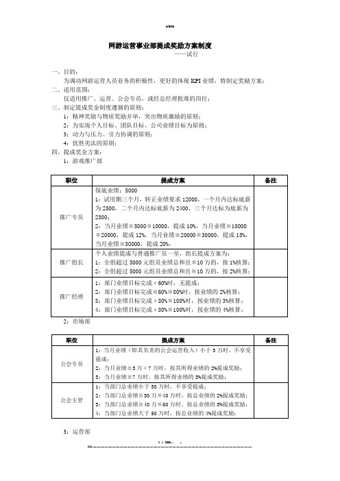 网游运营事业部提成奖励方案(优选.)   