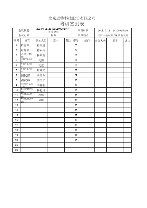 内审首次会议签到表