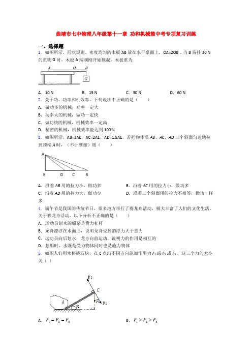 曲靖市七中物理八年级第十一章 功和机械能中考专项复习训练