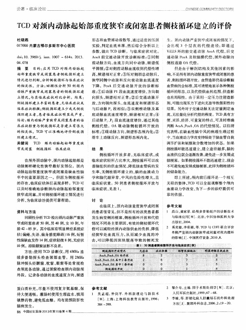 TCD对颈内动脉起始部重度狭窄或闭塞患者侧枝循环建立的评价